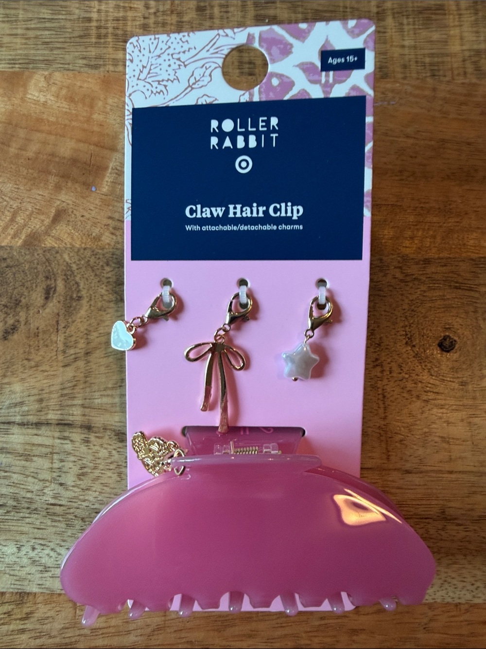 Roller Rabbit Pink Claw Hair Clip with Gold Charms